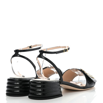 Fendi Vitello Crocodile Embossed Promenade Ankle Strap Sandals 41 Black 4 of 7