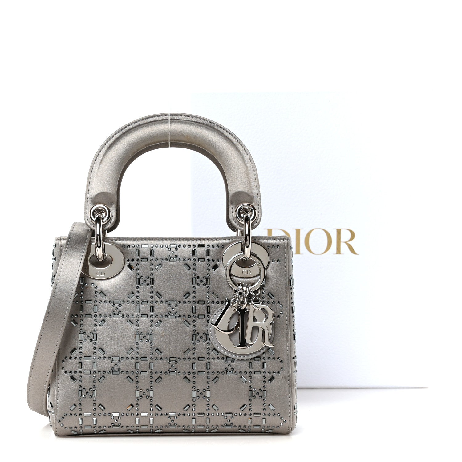 Christian Dior Satin Crystal Cannage Mini Lady Dior Gray 11 of 11