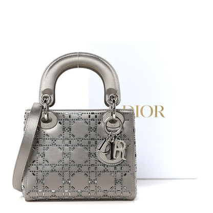 Christian Dior Satin Crystal Cannage Mini Lady Dior Gray 11 of 11