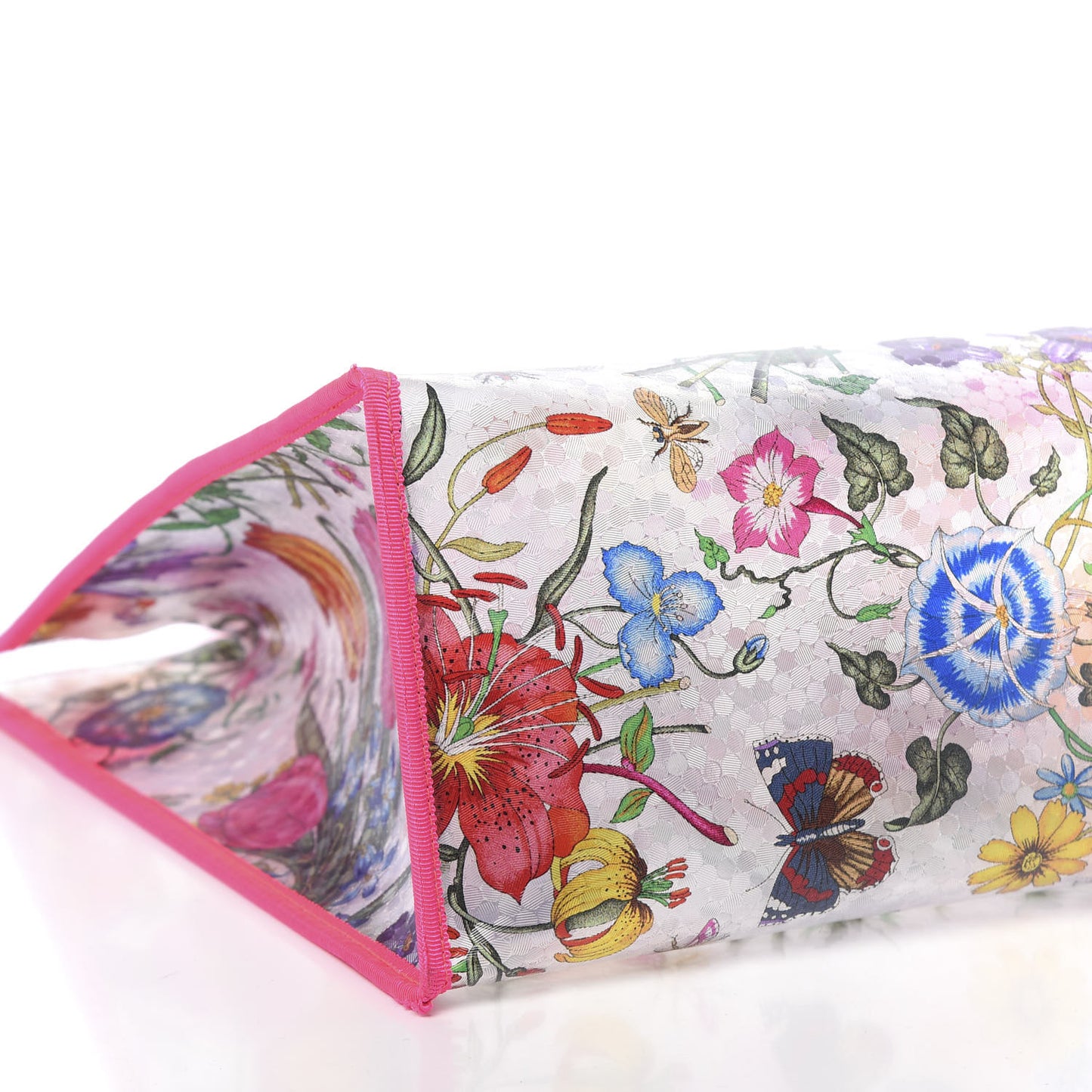 Calfskin Textured Vinyl Print Flora Tote Fluorescent Fuchsia