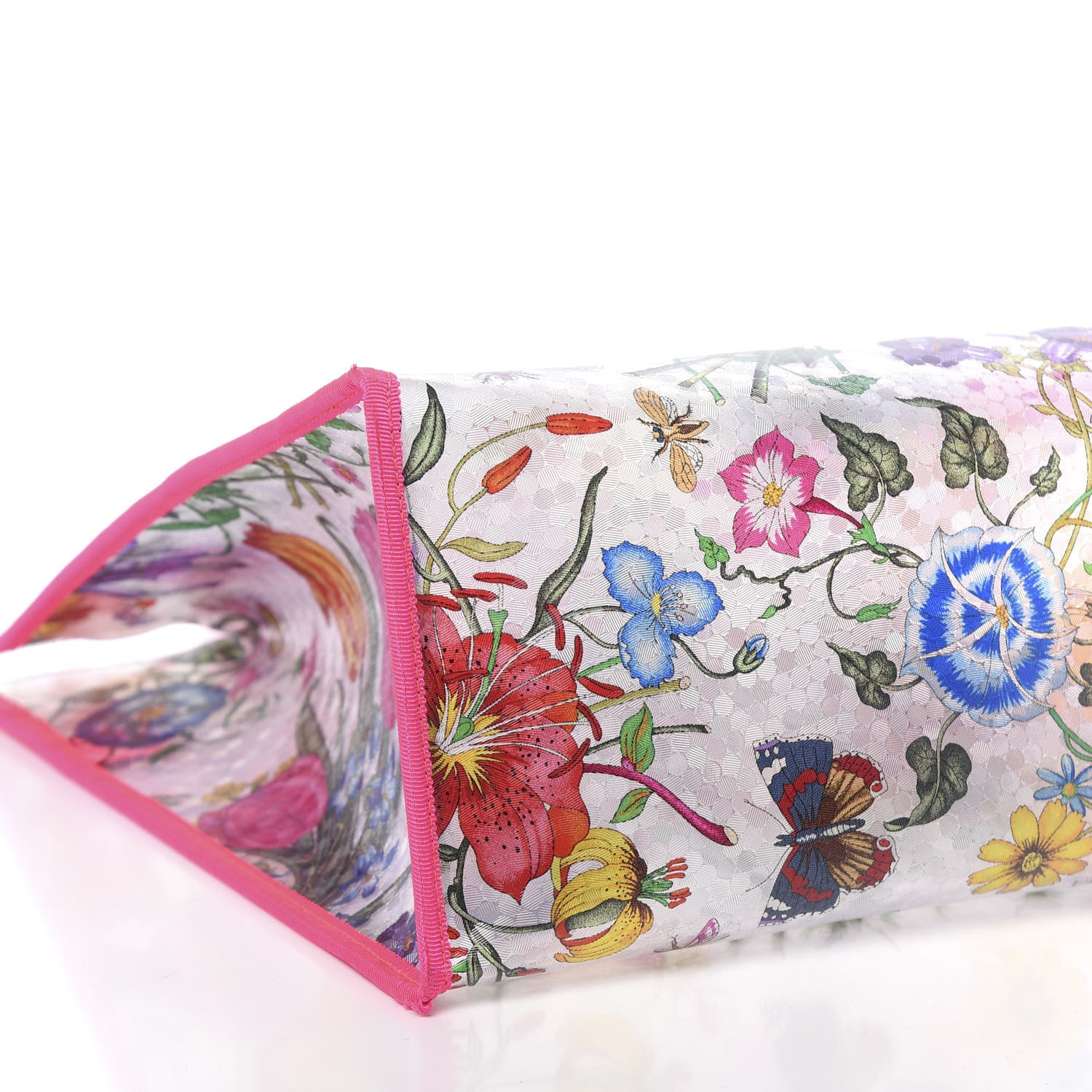 Gucci Calfskin Textured Vinyl Print Flora Tote Fluorescent Fuchsia 9 of 10