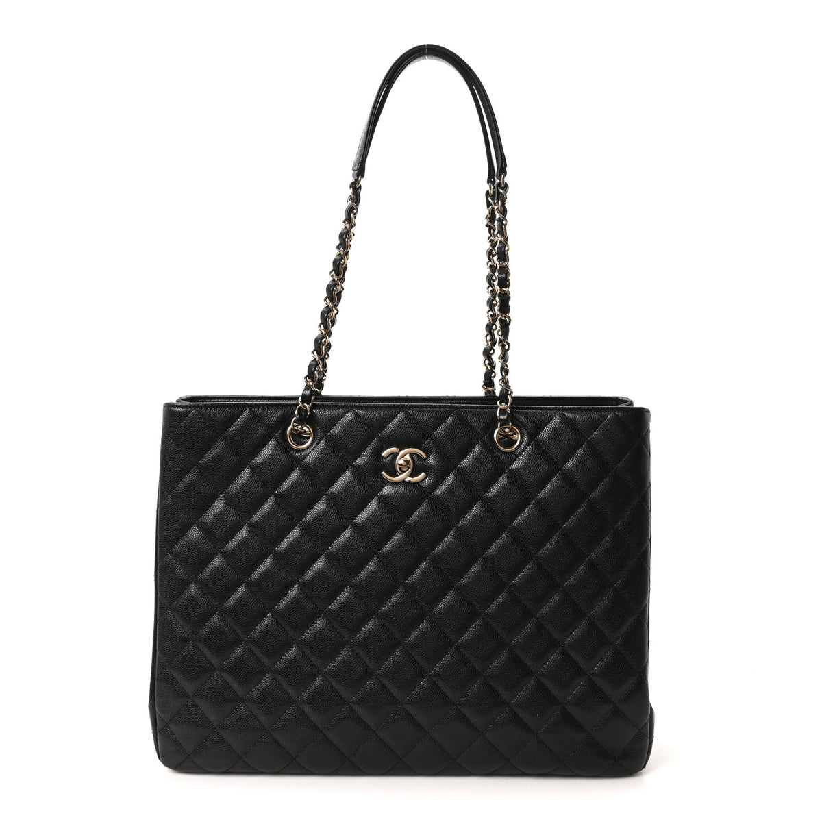 Caviar Quilted Large Classic Shopping Tote Black