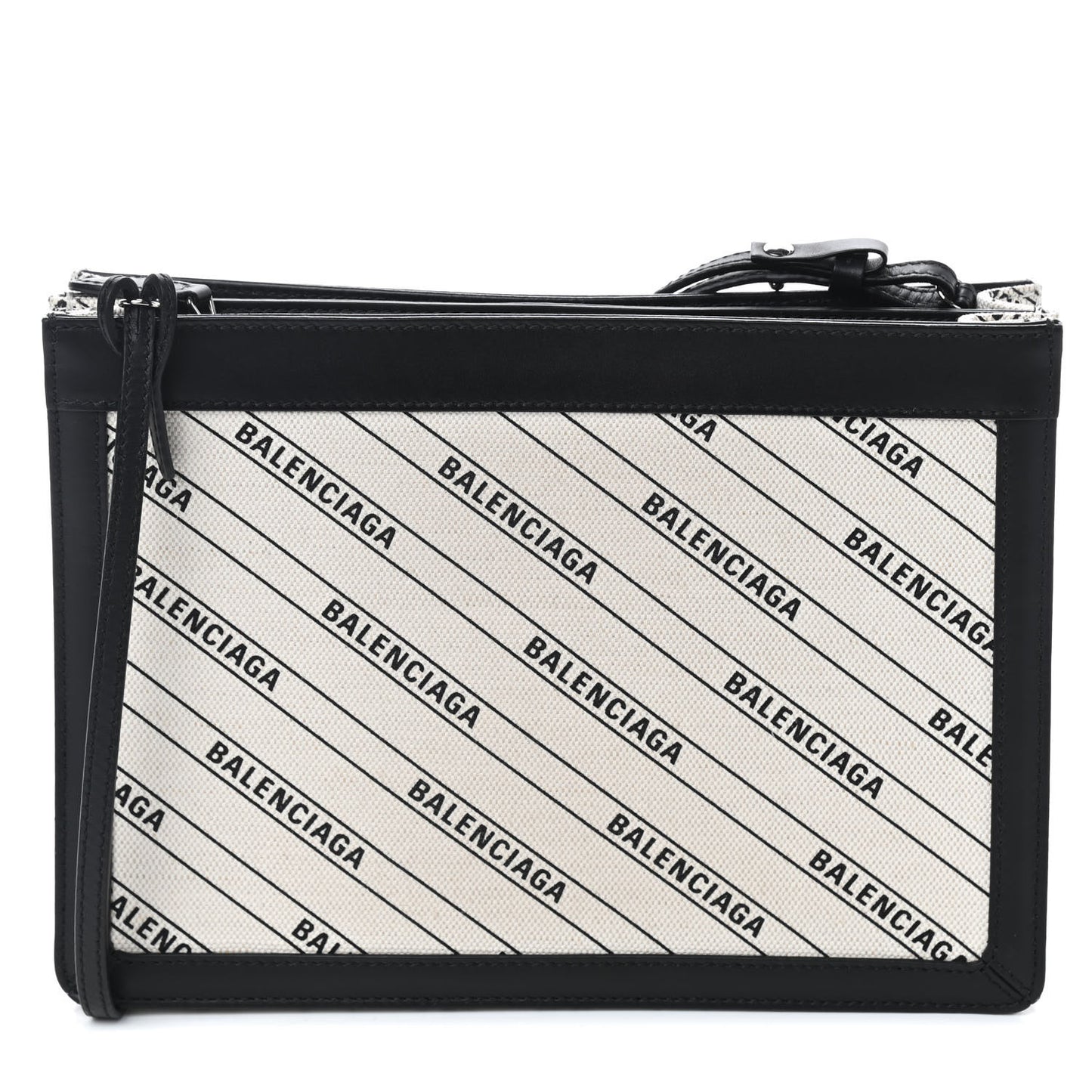 Cotton Canvas Logo Pochette Crossbody Bag Natural Black