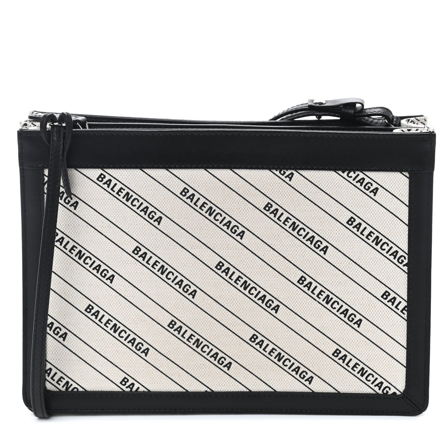 Balenciaga Cotton Canvas Logo Pochette Crossbody Bag Natural Black 1 of 12