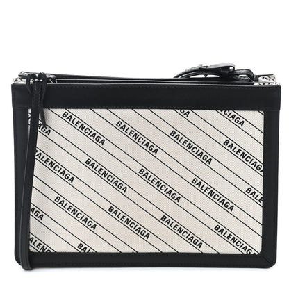 Balenciaga Cotton Canvas Logo Pochette Crossbody Bag Natural Black 1 of 12
