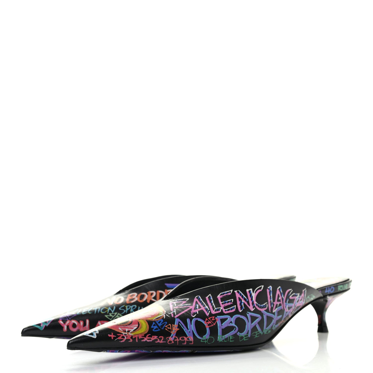 Balenciaga Chevre Classic Graffiti Pointed Toe Knife Mules 39 Black Multicolor 3 of 7