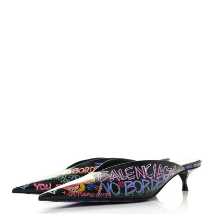 Balenciaga Chevre Classic Graffiti Pointed Toe Knife Mules 39 Black Multicolor 3 of 7