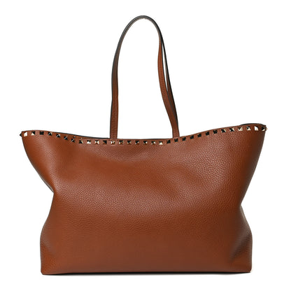 Valentino Garavani Grained Calfskin Rockstud Shoulder Tote Bright Cognac 1 of 14