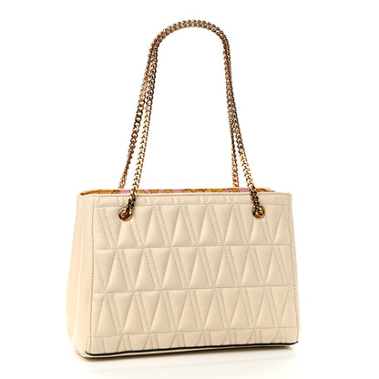 Versace Nappa Barocco Quilted Virtus Chain Shoulder Bag Ecru 3 of 9