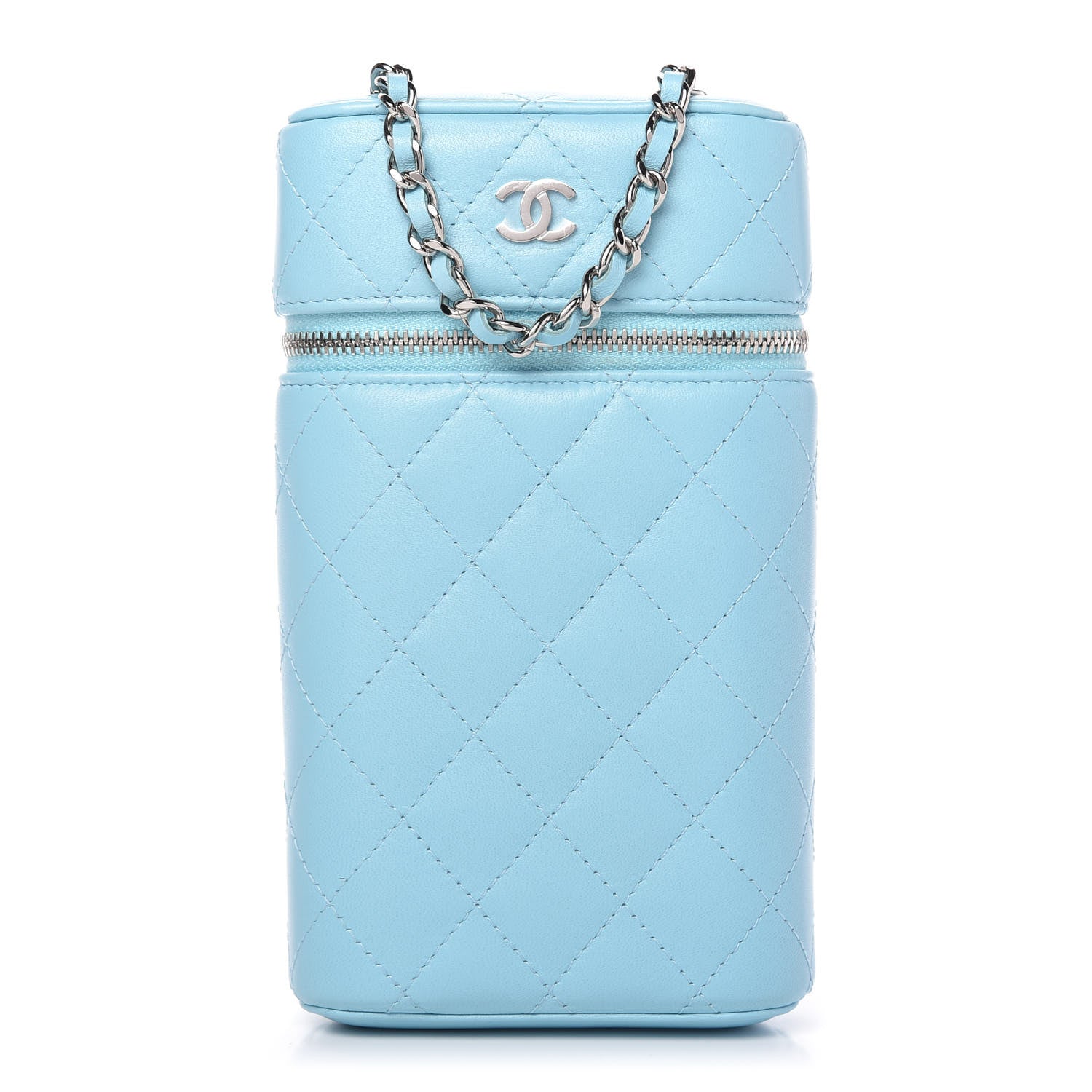 Chanel Lambskin Quilted Phone Holder With Chain Neon Blue 1 of 11