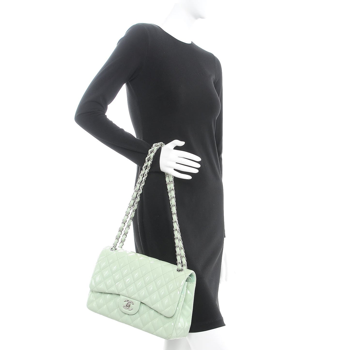 Patent Quilted Jumbo Double Flap Green