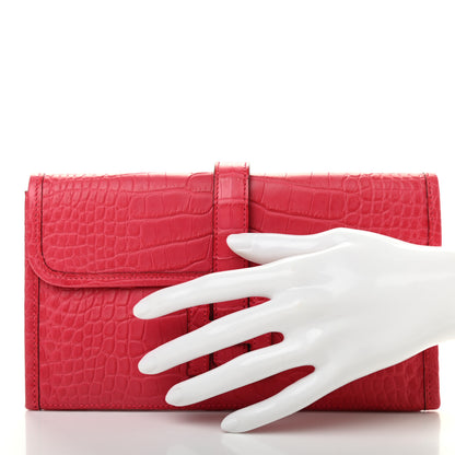 Hermes Matte Alligator Jige Duo Clutch Framboise 2 of 8