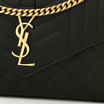 Saint Laurent Grain De Poudre Mixed Matelasse Triquilt Monogram Chain Wallet Black 12 of 12