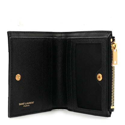 Saint Laurent Grain De Poudre Matelasse Chevron Monogram Zipped Card Case Black 5 of 8