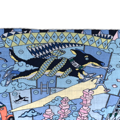 Hermes Cashmere Silk L'Epopee D'Hermes Shawl 140 Bleu Ciel Rose Pale Jaune 5 of 5
