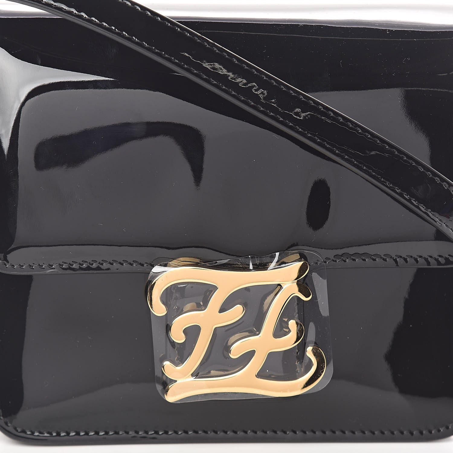 Fendi Vitello Vernice Mou Karligraphy Crossbody Bag Black 9 of 9