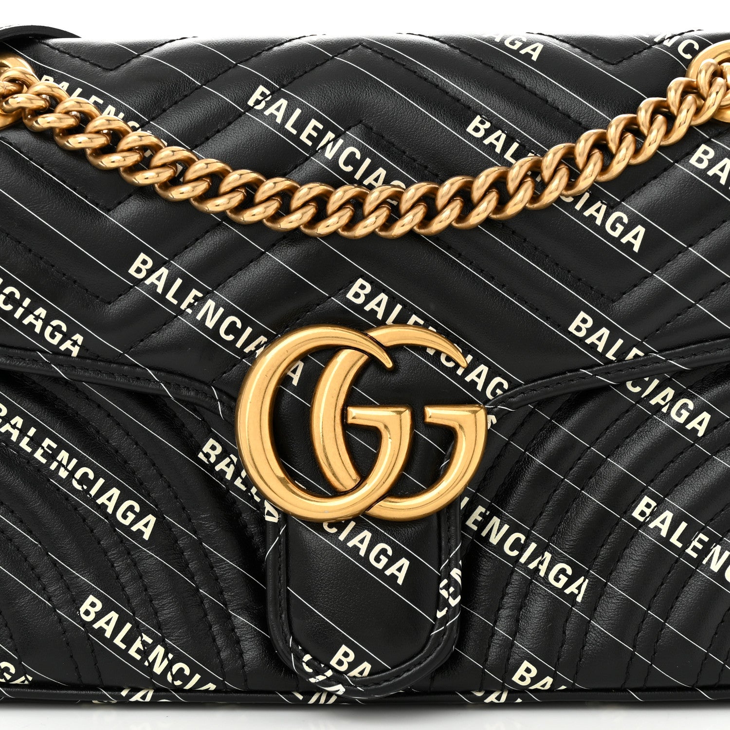 Gucci X BALENCIAGA Calfskin Matelasse Logo Print Small GG Marmont Shoulder Bag Black 8 of 10