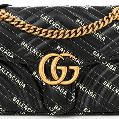 Gucci X BALENCIAGA Calfskin Matelasse Logo Print Small GG Marmont Shoulder Bag Black 8 of 10