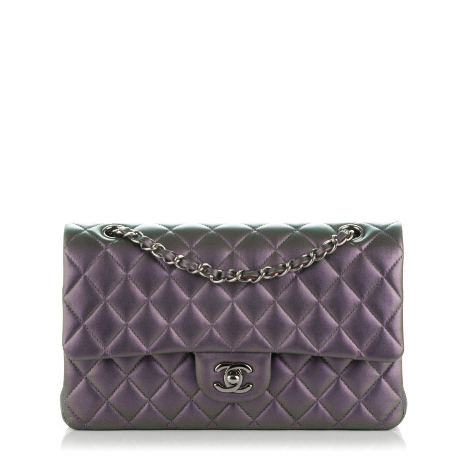 Chanel Metallic Lambskin Quilted Medium Double Flap Dark Purple 1 of 8