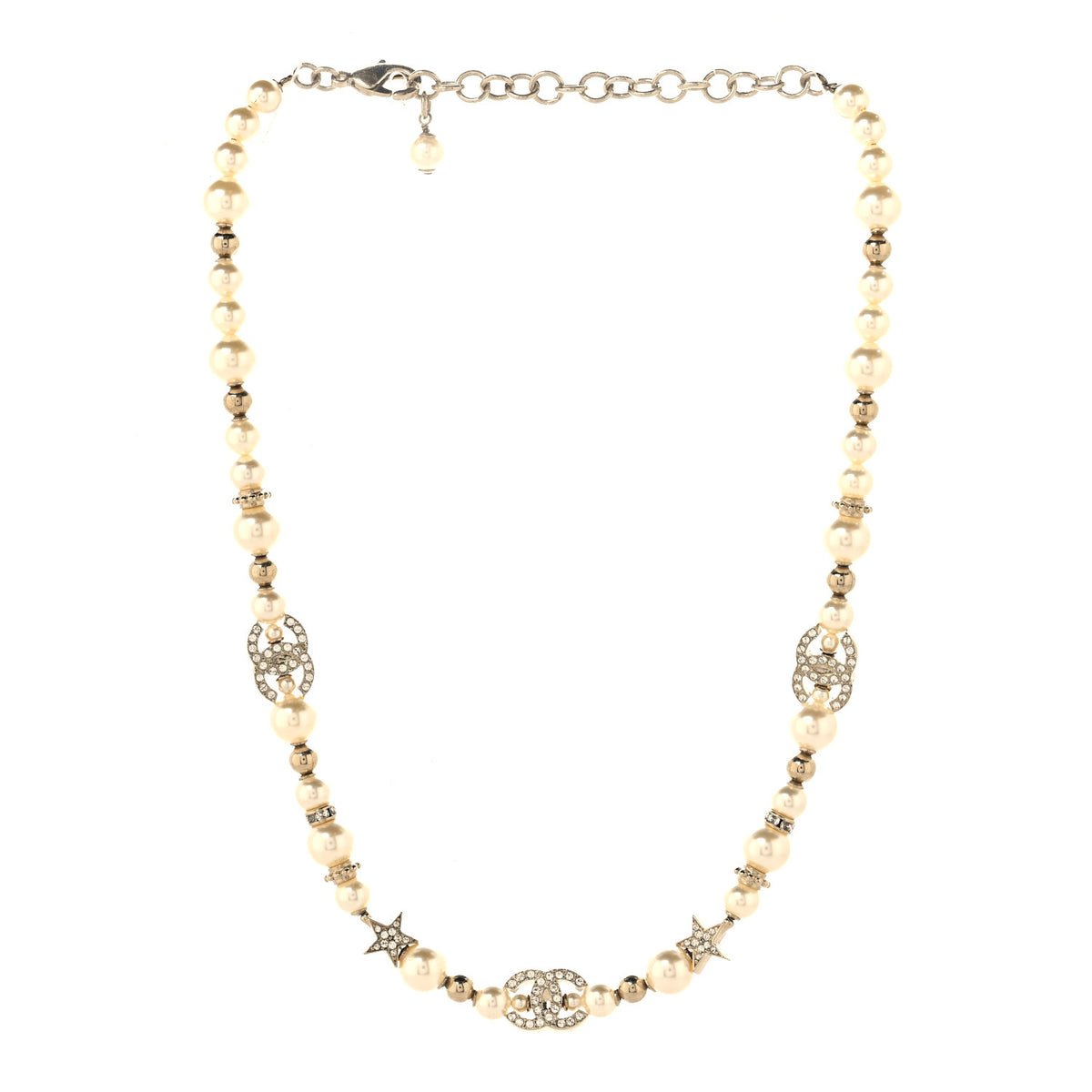 Metal Crystal Pearl CC Star Short Necklace Gold