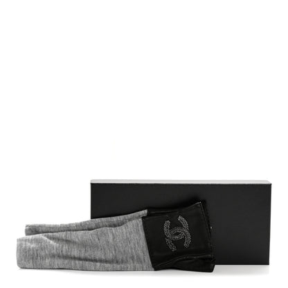 Chanel Lambskin Cashmere Silk CC Fingerless Gloves 7 Black Grey 7 of 8