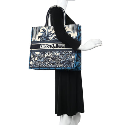 Christian Dior Canvas Embroidered Large Palm Tree Toile De Jouy Book Tote Blue Multicolor 2 of 12