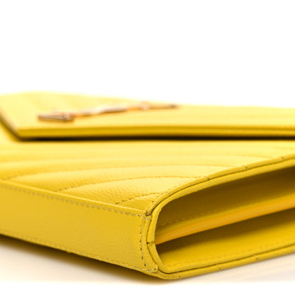 Saint Laurent Grain De Poudre Matelasse Chevron Monogram Chain Wallet Yellow 10 of 11