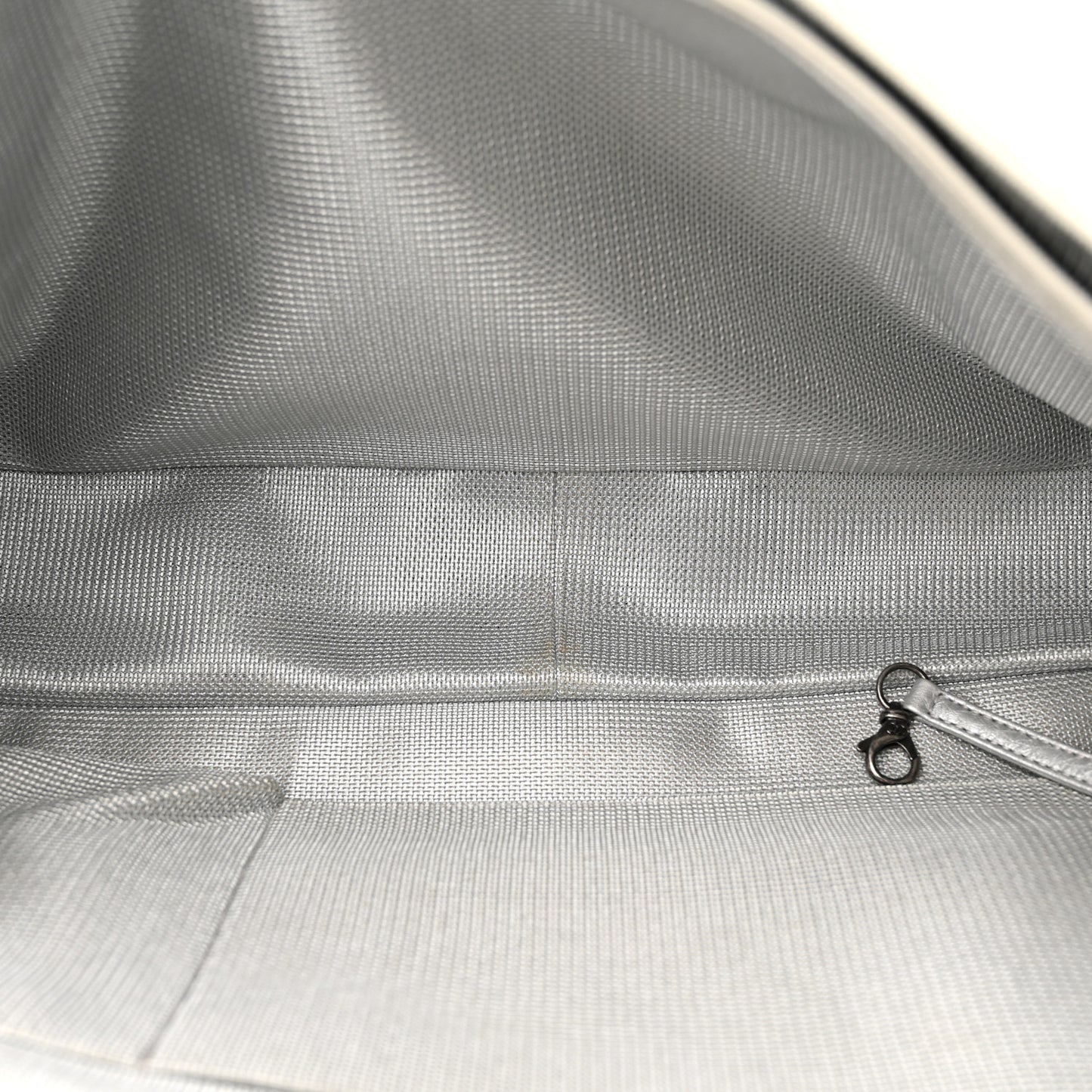 Metallic Calfskin Quilted XXL Travel Flap Bag Silver