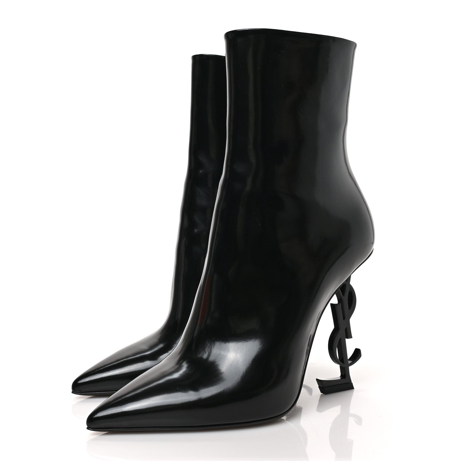 Saint Laurent Glazed Calfskin Opyum Ankle Boots 38 Black 3 of 8