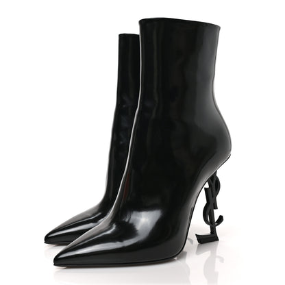 Saint Laurent Glazed Calfskin Opyum Ankle Boots 38 Black 3 of 8