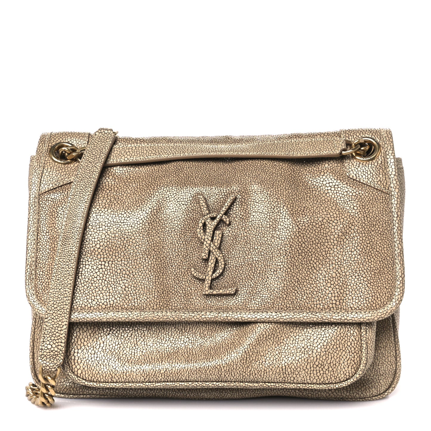 Stingray Embossed Monogram Medium Niki Chain Satchel Beige