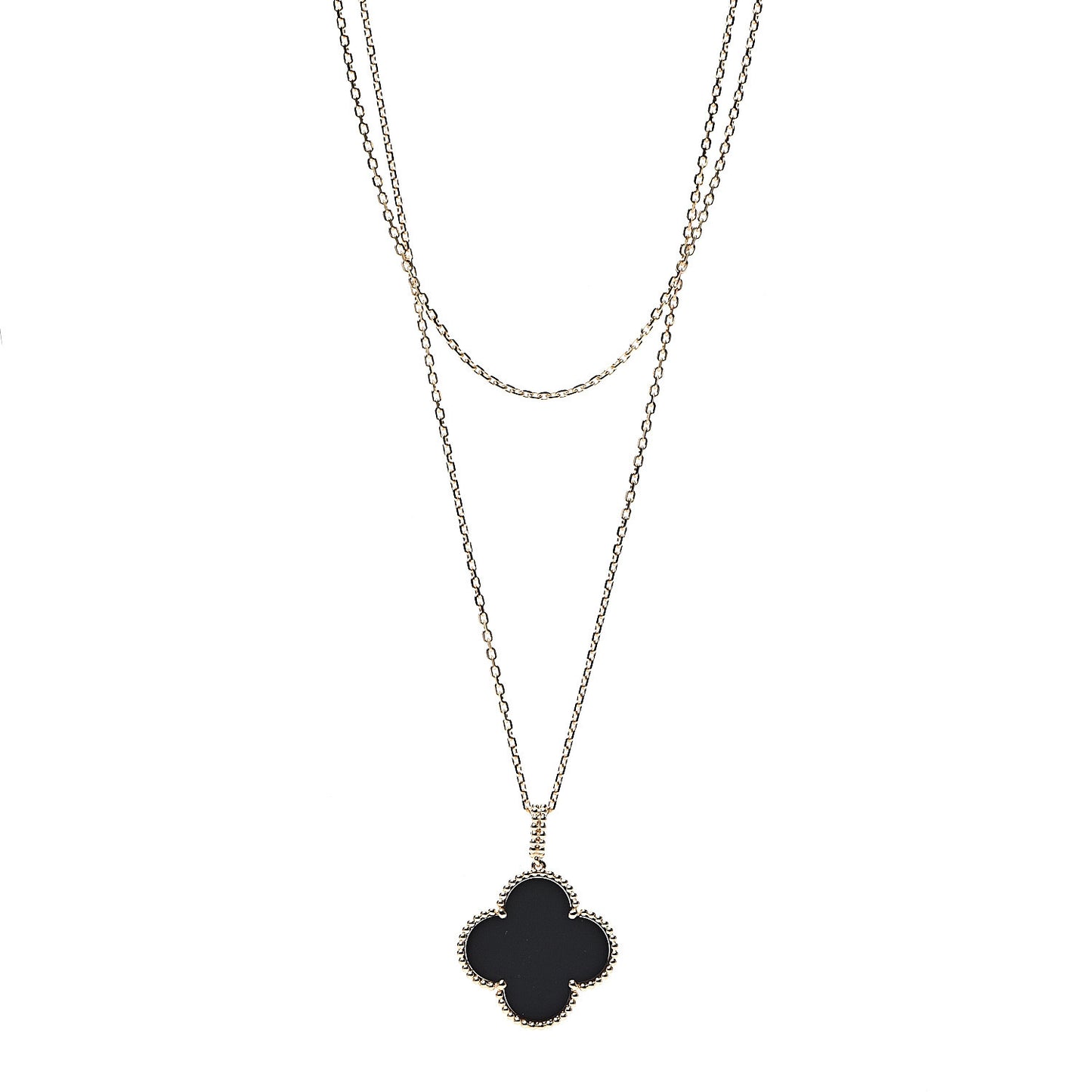 18K Yellow Gold Black Onyx Magic Alhambra Pendant Necklace