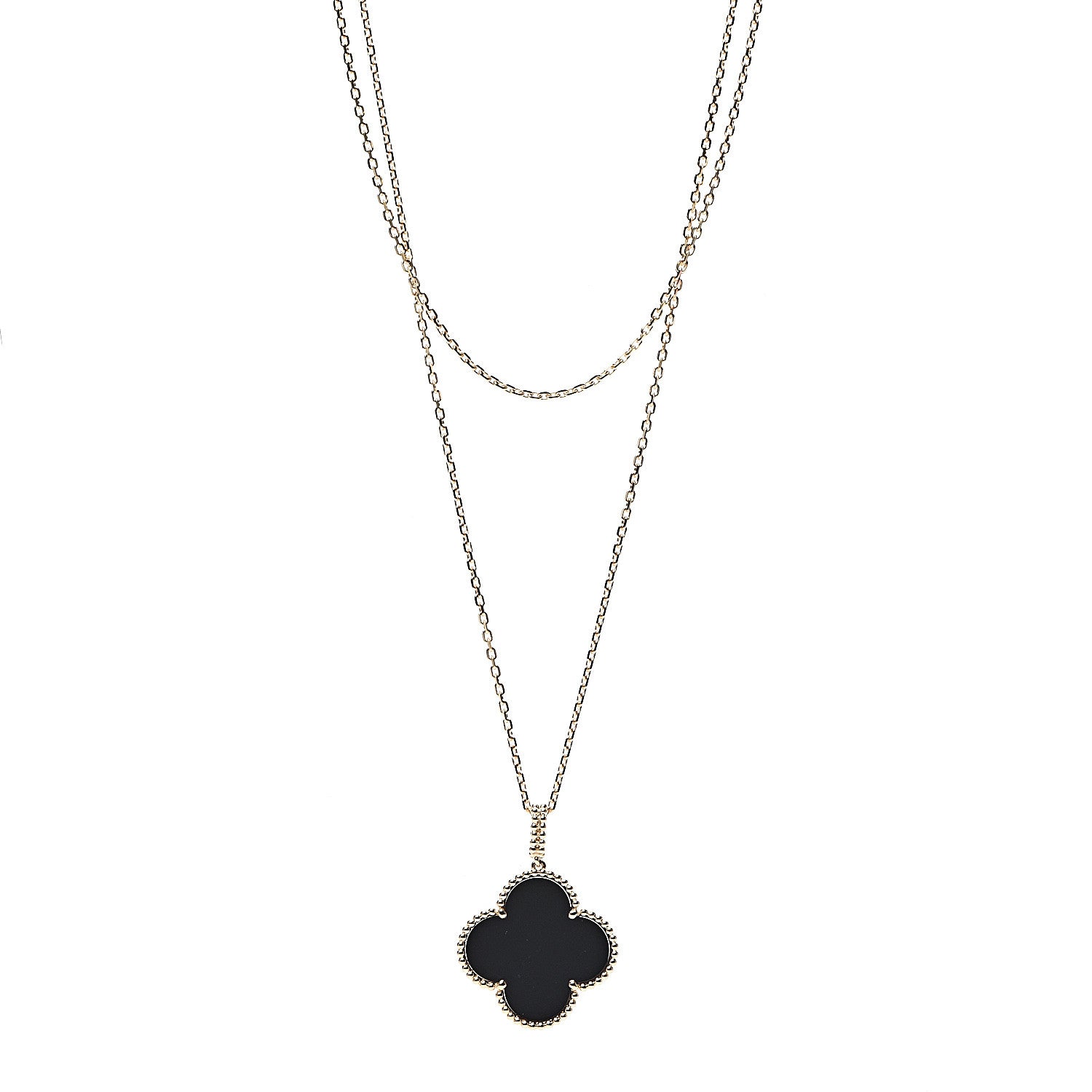 Van Cleef & Arpels 18K Yellow Gold Black Onyx Magic Alhambra Pendant Necklace 1 of 5