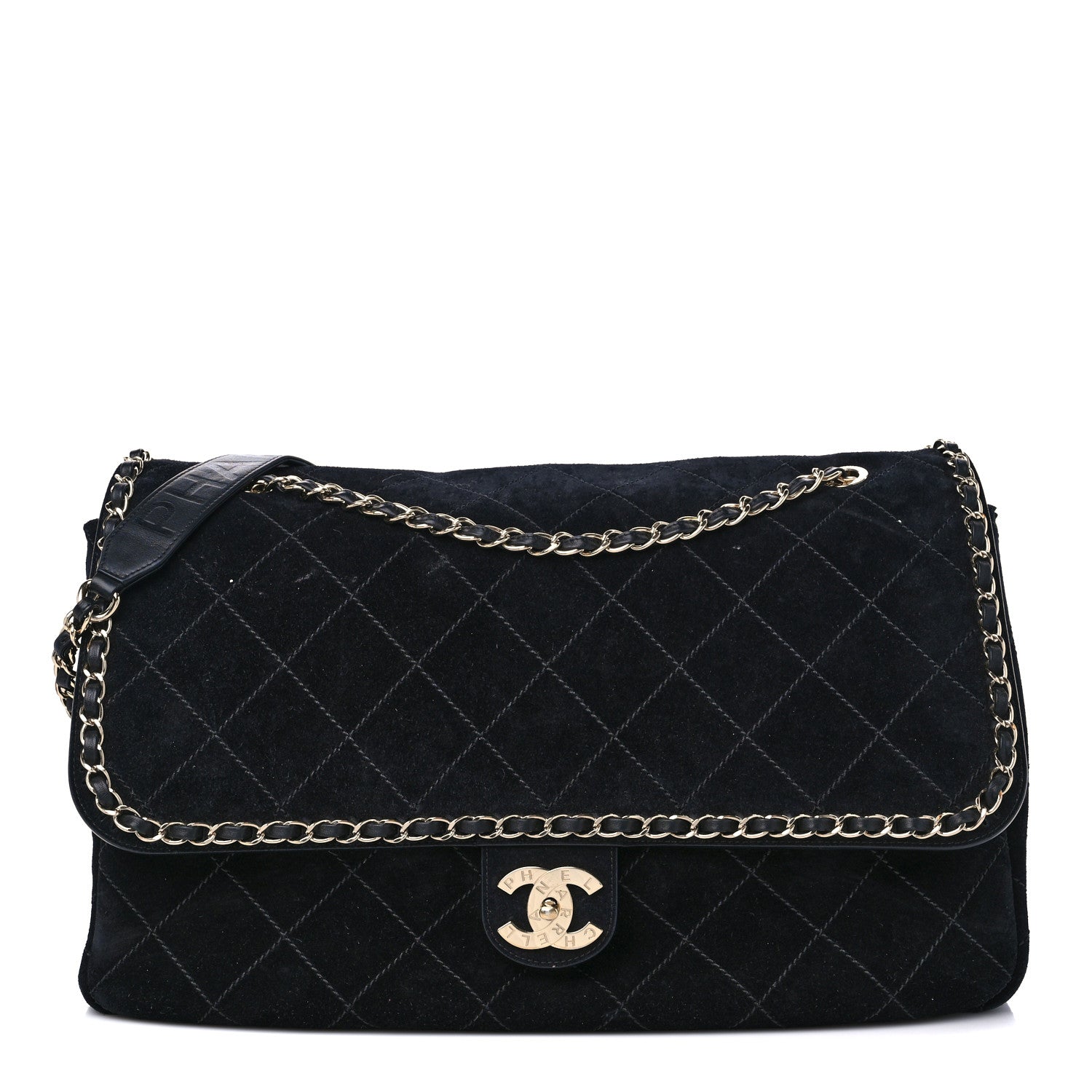 image of CHANEL x Pharrell Williams Suede Lambskin XXL Flap Bag in the color Black by FASHIONPHILE
