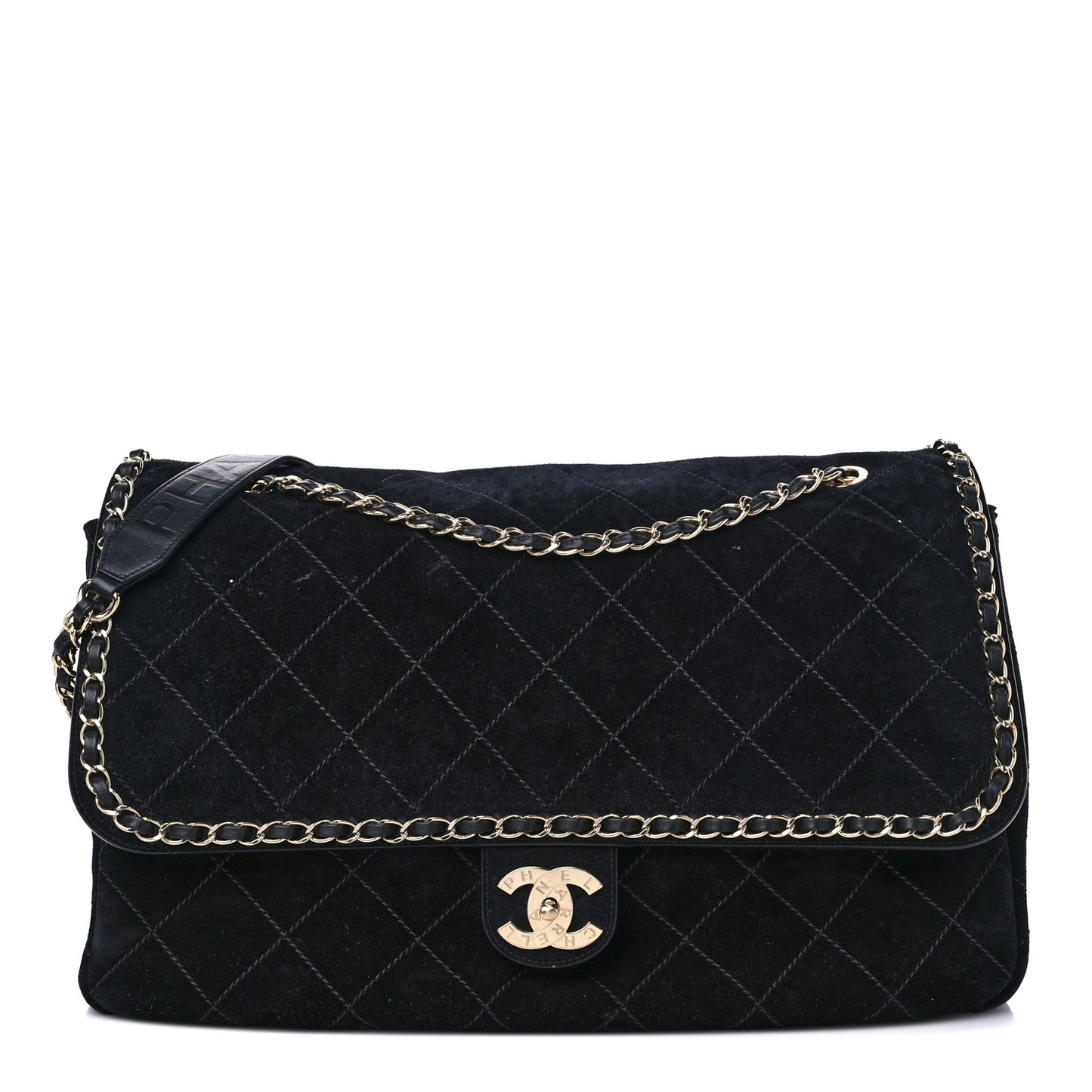 x Pharrell Williams Suede Lambskin XXL Flap Bag Black