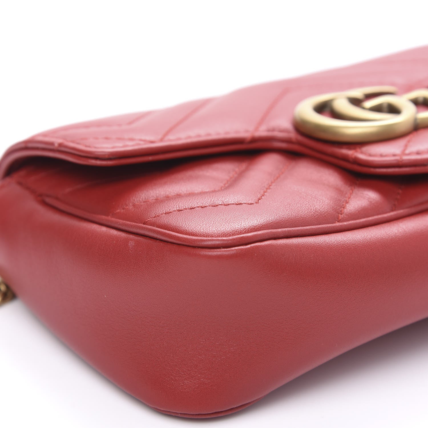 Gucci Calfskin Matelasse Super Mini GG Marmont Shoulder Bag Hibiscus Red 9 of 12
