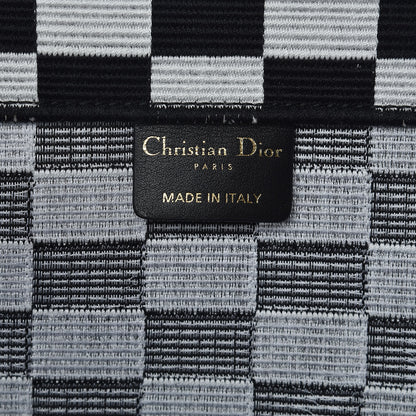 Christian Dior Canvas Embroidered Checkered Book Tote Black White 6 of 9
