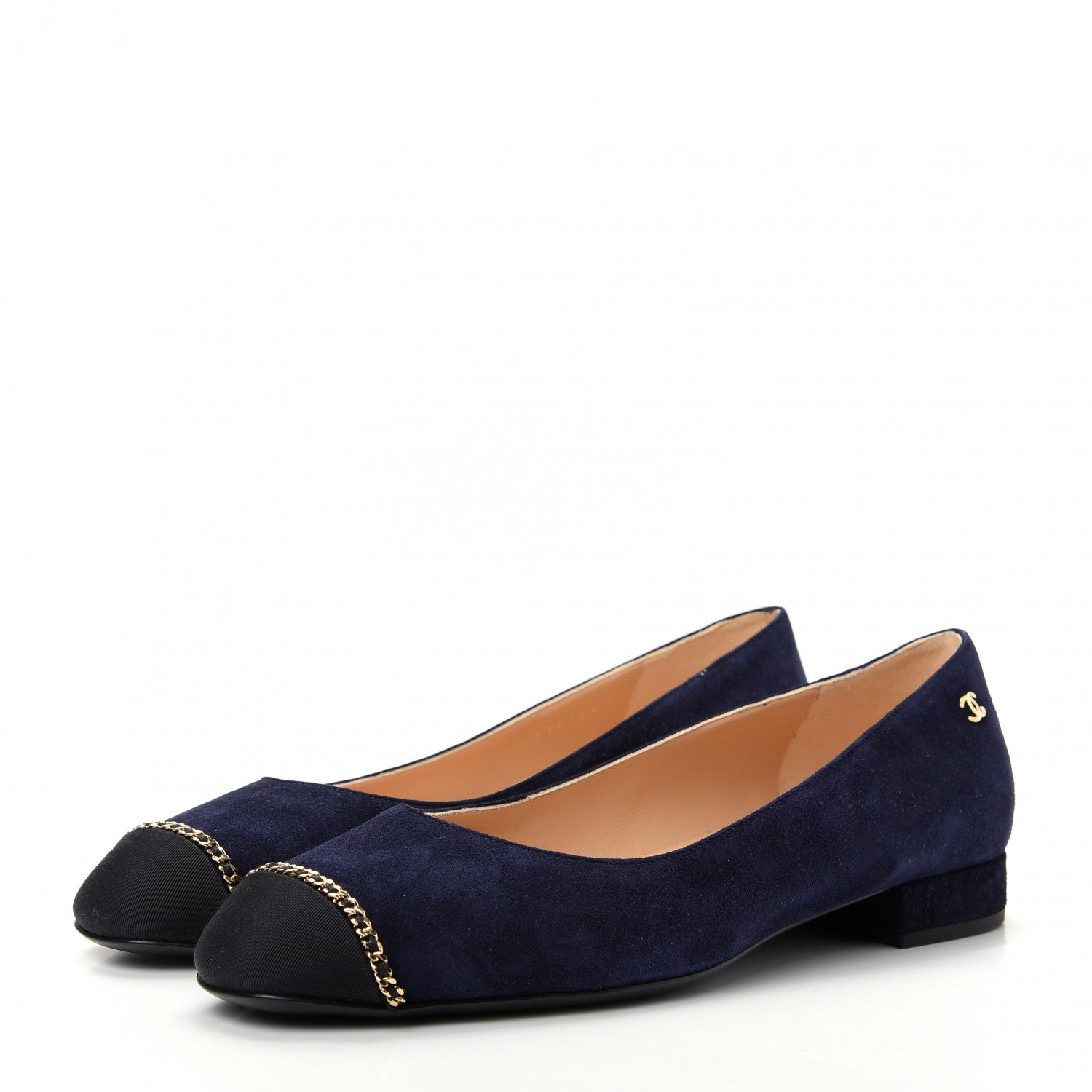 Chanel Suede Calfskin Grosgrain Cap Toe Chain Ballerina Flats 39.5 Navy Blue Black 3 of 10