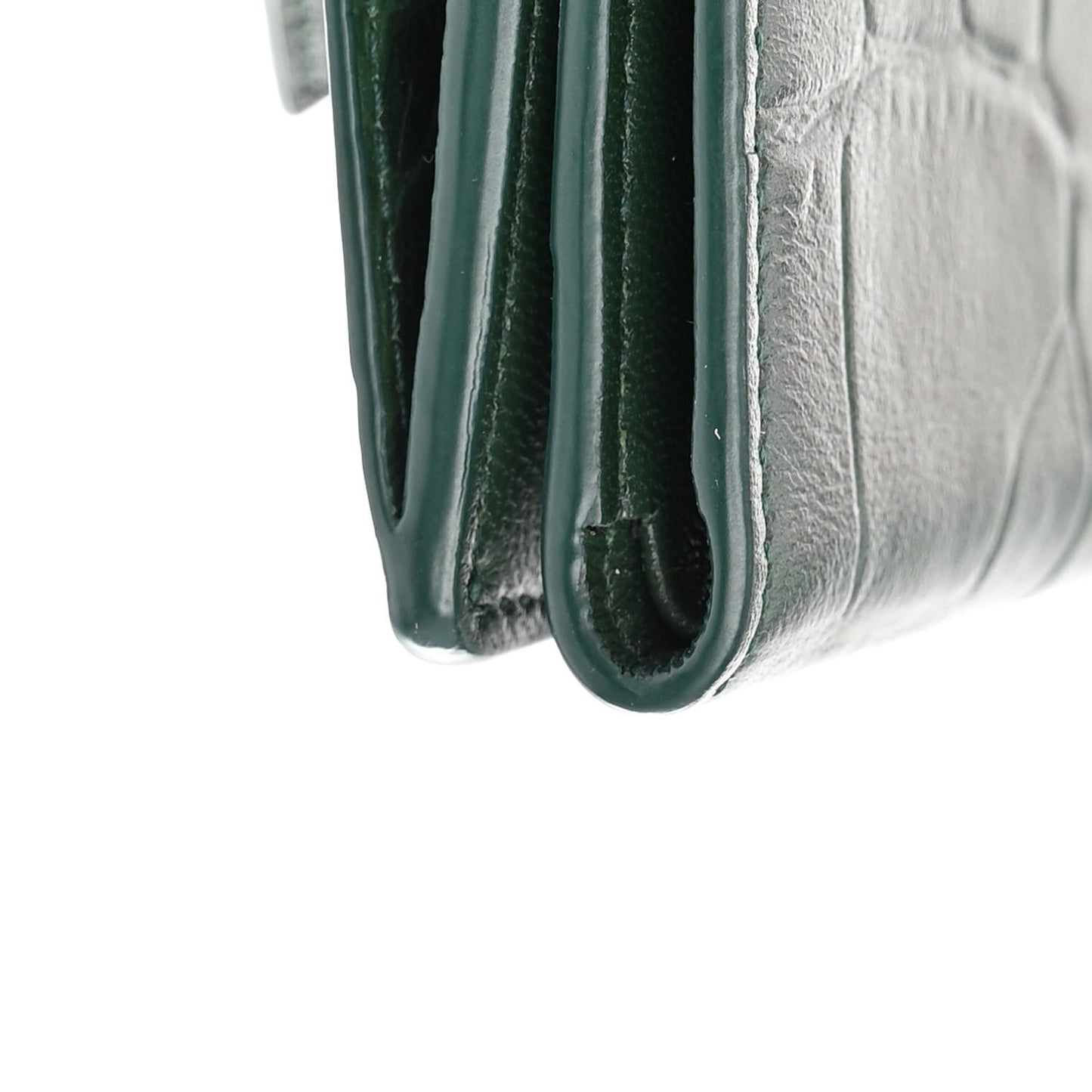 Calfskin Crocodile Embossed Mini Papier Wallet Dark Green