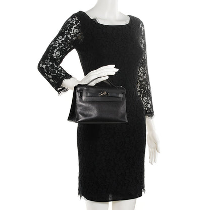 Hermes Chevre Mysore Kelly Pochette Clutch Black 2 of 21