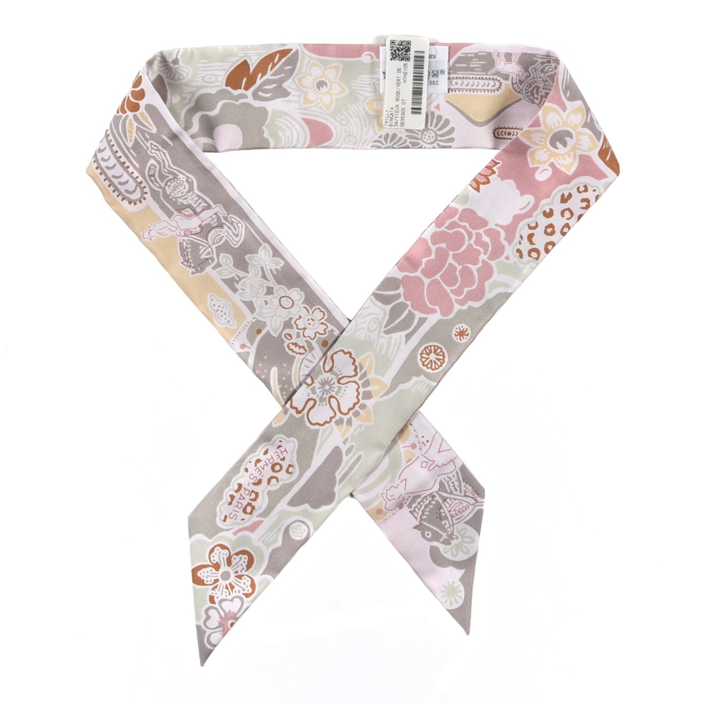 Silk Bingata Twilly Vieux Rose Vert De Eau
