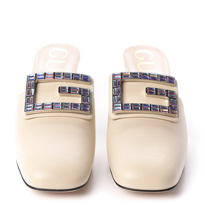 Gucci Malaga Kid Crystal Square G Madelyn Mules 35.5 Vintage White 2 of 10
