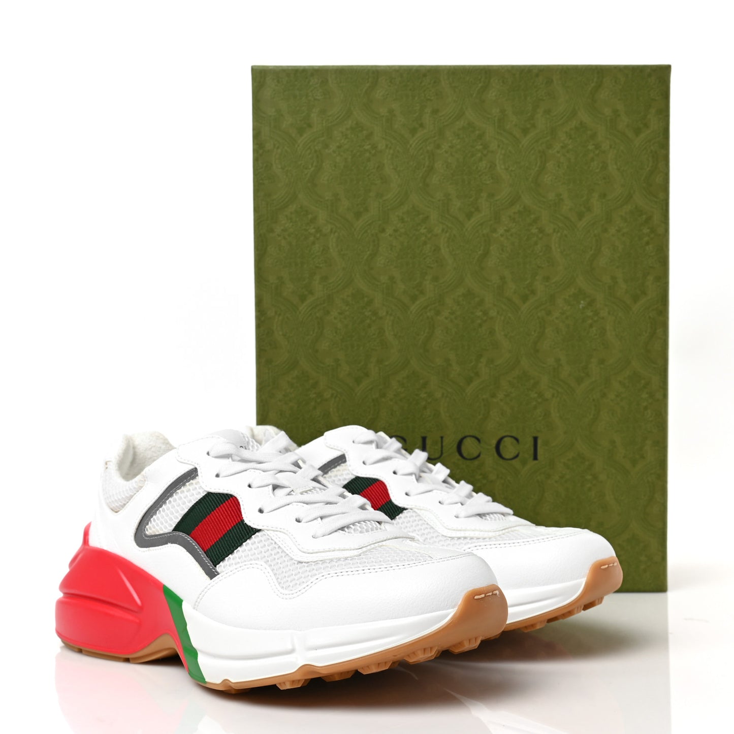 Lavaredo Eco Fabric Mesh Web Mens Rhyton Reflective Sneakers 8 Great White Green Red Silver