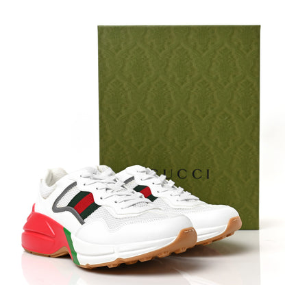 Gucci Lavaredo Eco Fabric Mesh Web Mens Rhyton Reflective Sneakers 8 Great White Green Red Silver 10 of 10