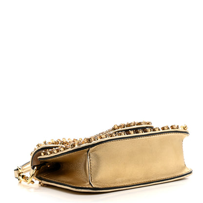 Valentino Garavani Laminated Calfskin Crystal Vlogo Small Loco Shoulder Bag Gold 4 of 13