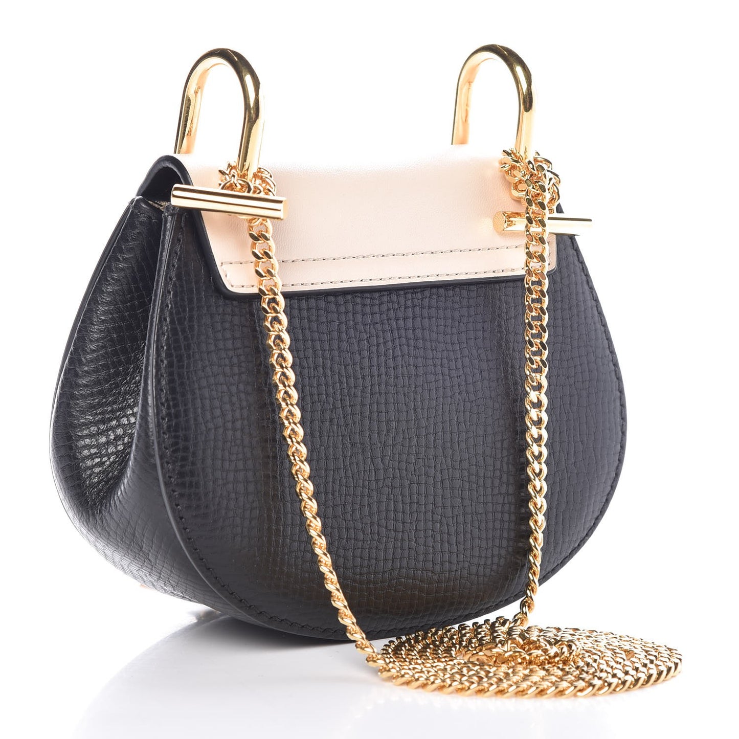 Textured Calfskin Lambskin Nano Drew Shoulder Bag Black