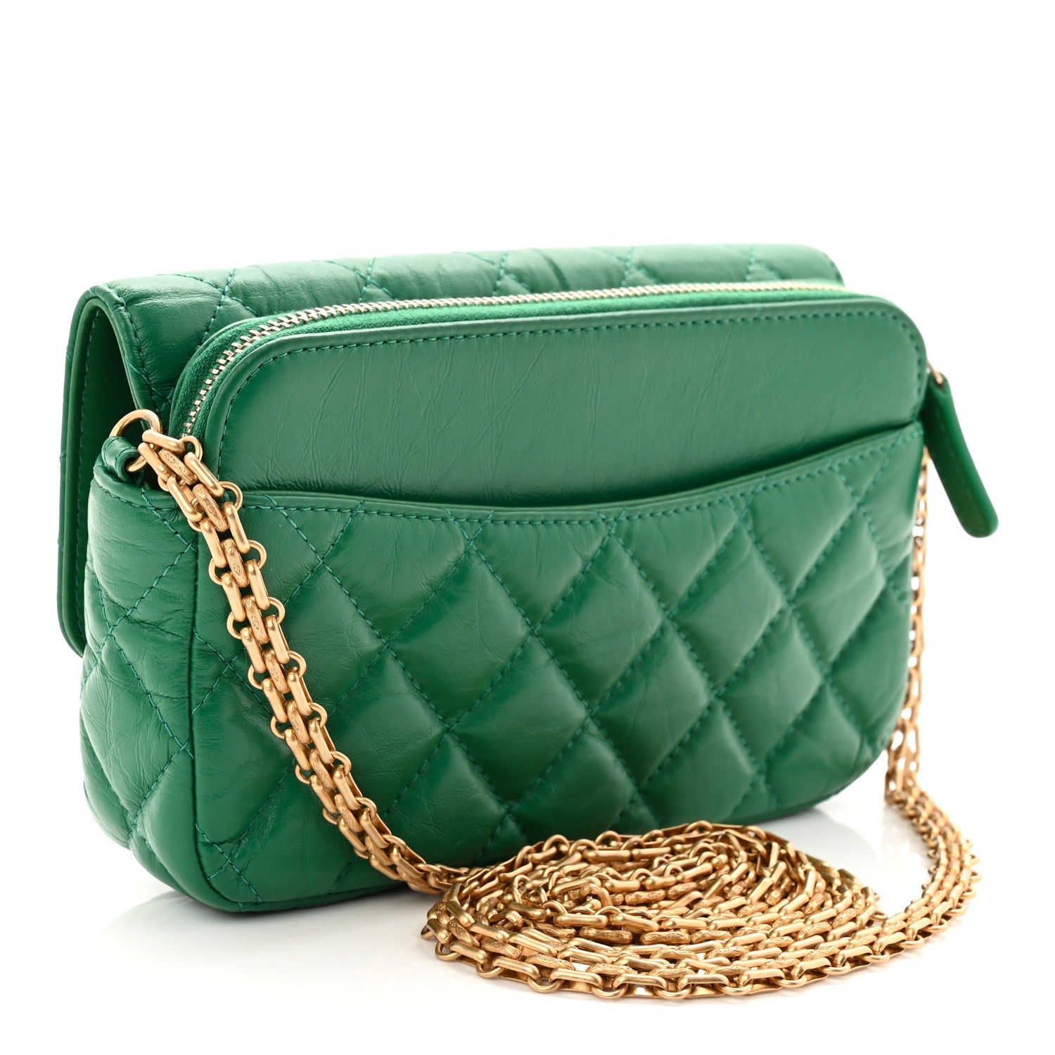Chanel Aged Calfskin Quilted Reissue 2.55 Phone Holder With Chain Green 3 of 11