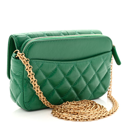 Chanel Aged Calfskin Quilted Reissue 2.55 Phone Holder With Chain Green 3 of 11