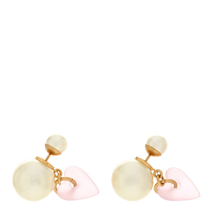 Christian Dior Pearl Heart Dioramour Tribal Earrings Gold Pink 1 of 4