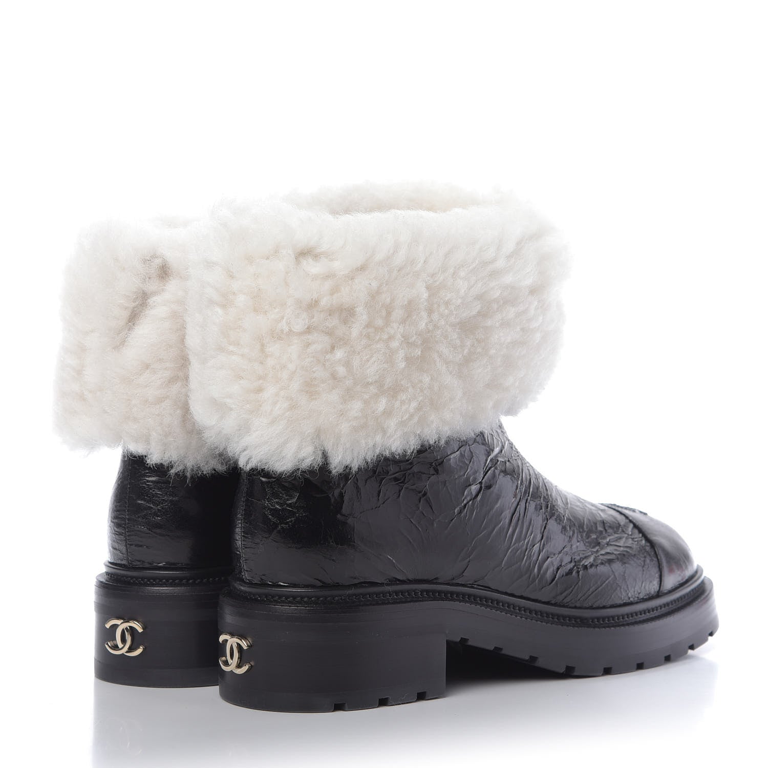 Chanel Lambskin Shearling Short Boots 40 Black 4 of 10
